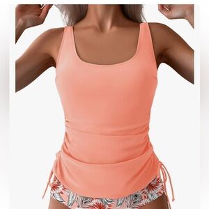 B2prity Tummy Control Tankini Swimsuit Ruched Bathing Suit Drawstring Top Only M